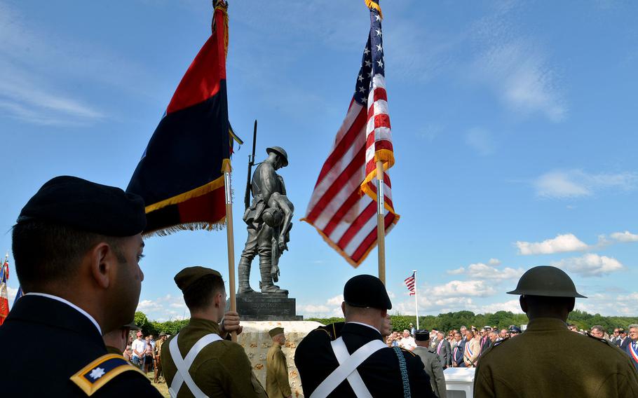 A ceremony at the 42nd Infantry Division's memorial in France, marked the 100th anniversary Battle of Croix Rouge Farm.