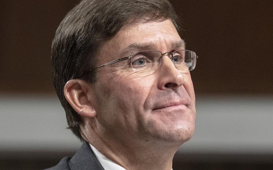 Defense Secretary Mark Esper at his Senate Armed Services Committee confirmation hearing on July 16, 2019.