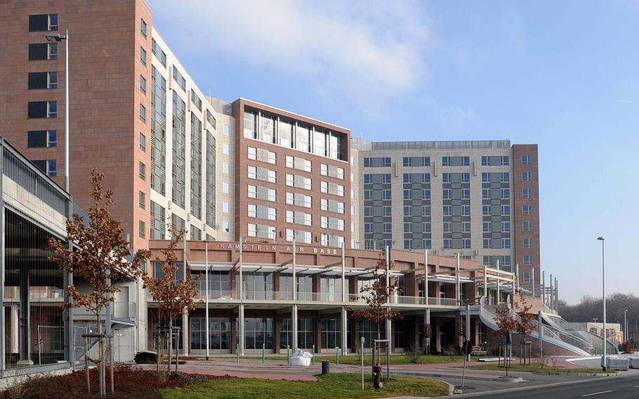 The entrance to the 350-room lodging facility section of the Kaiserslautern Military Community Center is seen in an undated photo. DOD lodging rates for TDY and PCS stays are expected to rise as the services prepare to convert funding for all lodging costs to nonappropriated coffers.