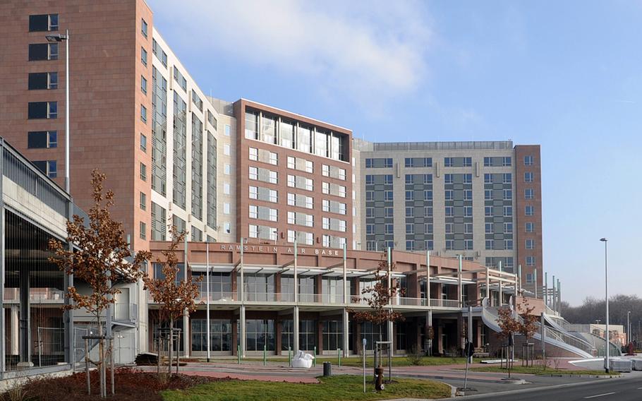 The entrance to the 350-room lodging facility section of the Kaiserslautern Military Community Center is seen in an undated photo. DOD lodging rates for TDY and PCS stays are expected to rise as the services prepare to convert funding for all lodging costs to nonappropriated coffers.  

