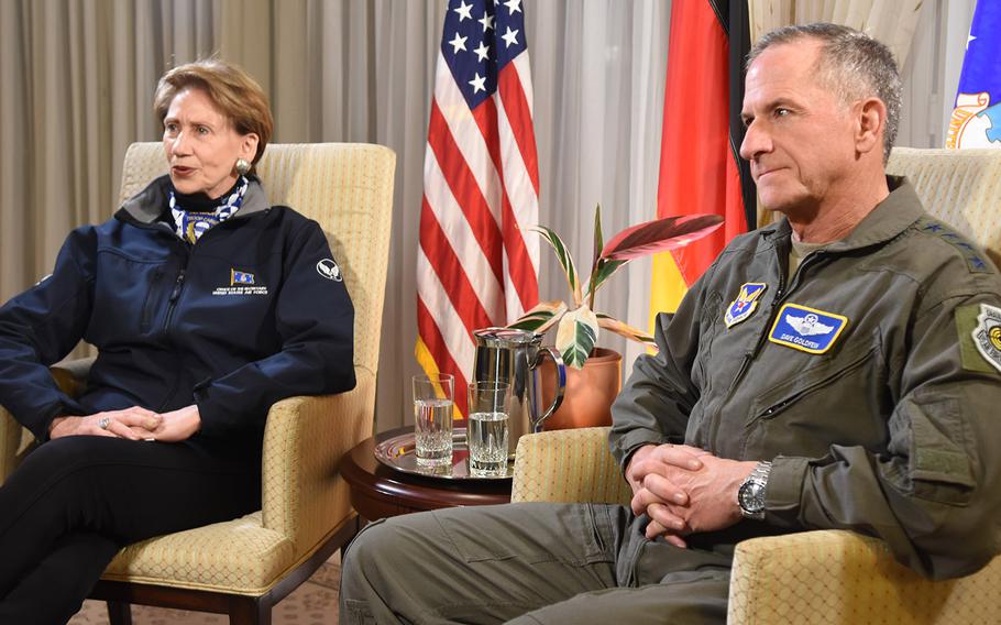 Secretary of the Air Force Barbara Barrett and Air Force Chief of Staff Gen. David L. Goldfein were at Ramstein Air Base, Germany, on Friday, Nov. 22, 2019, to visit with airmen after spending the week in the Middle East. It was Barrett's first trip overseas with Goldfein since being sworn in as the 25th Air Force Secretary.
