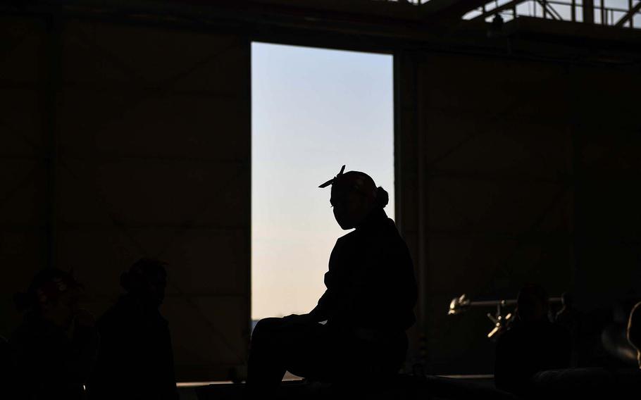 A U.S airman from the 31st Munitions Squadron prepares for the Rapid Aircraft Generation and Employment competition at Aviano Air Base, Italy, Jan. 7, 2020. She was part of the ''Bouncing Bettys'' team, which won the event.