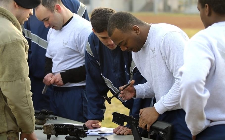 Airmen with the 31st Fighter Wing at Aviano Air Base, Italy, take part in a challenge at the Amazing Wyvern Race on Friday, Jan. 31, 2020. 

