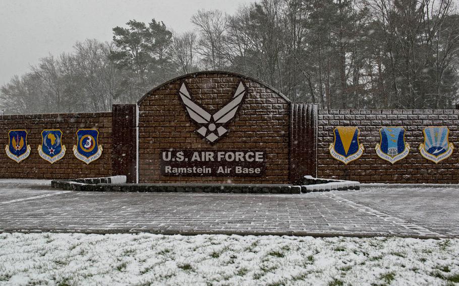 The west gate of Ramstein Air Base, Germany.
