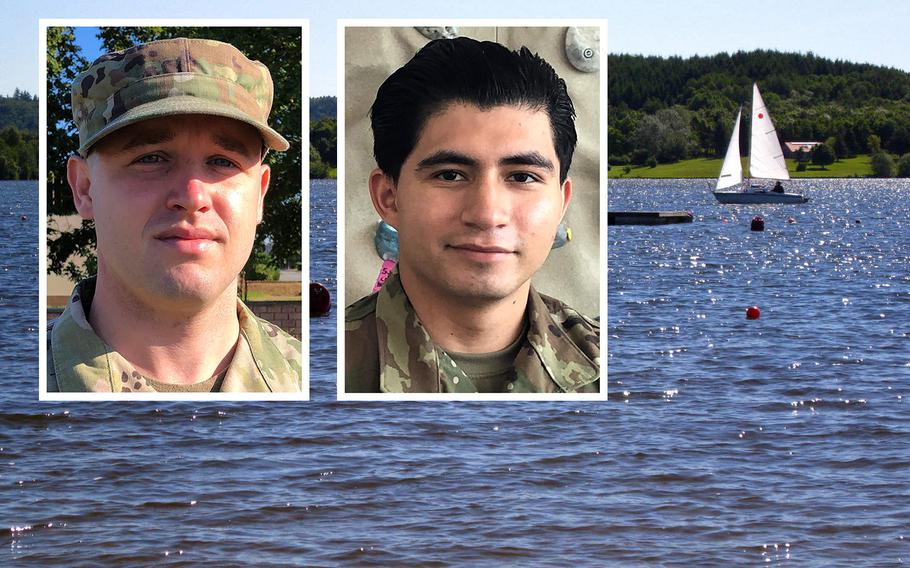 On Aug. 2, 2020, Staff Sgt. Corey Drake of Ramstein Air Base (left inset) and Senior Airman Ezekiel Lopez (right inset)  ran to the aid of a 2-year-old girl who nearly drowned in the Bostalsee reservoir in Germany.

