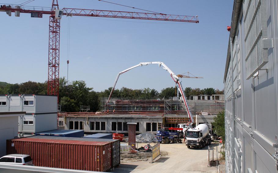 Cranes, concrete mixers and construction crews are at work on a new elementary school at Patch Barracks in Stuttgart, Germany. The base could be forced to close down if the Pentagon puts into action its plan to relocate the U.S. European and Africa commands. 

