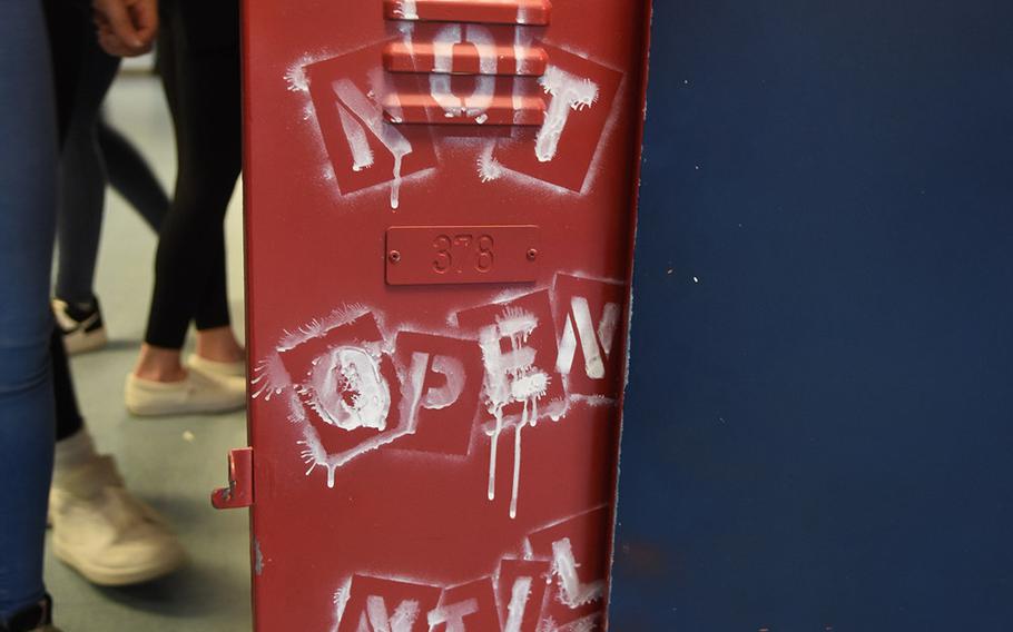 Instructions painted on a school locker converted into a time capsule by the Ramstein High School Class of 2005. Senior officers from the class of 2021 opened the capsule on Friday, Dec. 11, 2020, at the school on Ramstein Air Base, Germany. 
