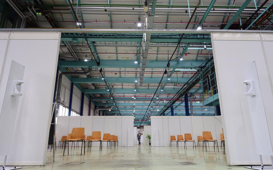 The waiting room at the Kaiserslautern vaccination center where people will be inoculated against the coronavirus, once the vaccine is approved in Germany. 



                             