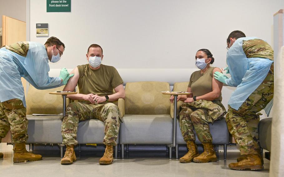 U.S. Army Health Clinic Stuttgart began inoculating health care workers and first responders with the Moderna COVID-19 vaccine at Patch Barracks, Stuttgart, Germany, on Dec. 31, 2020 (shown here). Teachers in the area may have to return to the classroom starting the week of Feb. 1, 2021, without a vaccination as special operations troops in the area are ahead of them in line for the shot.