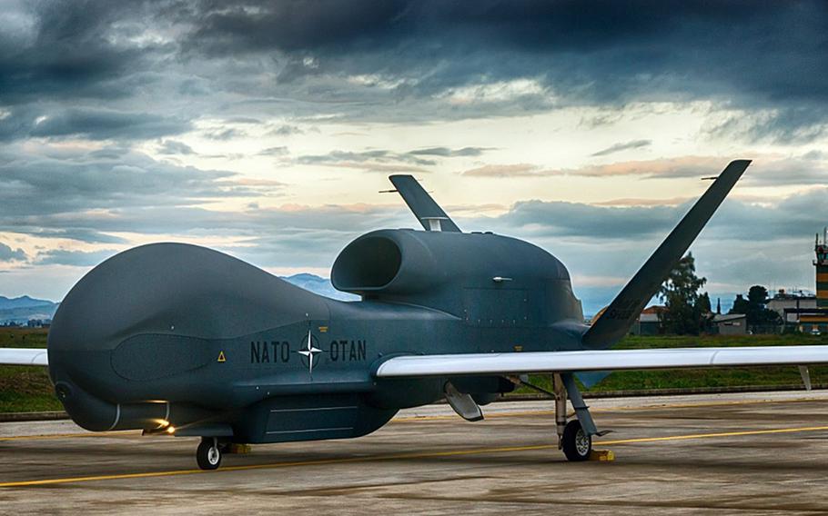 A NATO AGS RQ-4D remotely piloted aircraft at Naval Air Station Sigonella, Italy. 

