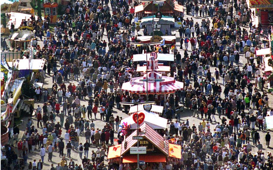 An aerial view of the Oktoberfest in Munich, Germany. A court in Munich on Friday, Feb. 19, 2021, refused to return the drone an American soldier used in 2019 to take pictures of the  popular beer festival, arguing that his request to recover his device indicated he might use it again.

