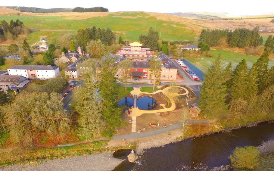 The Samye Ling Tibetan Buddhist monastery in the Eskdalemuir valley in Scotland. The U.S. Air Force said Wednesday, March 17, 2021, that it has stopped using a firing range near the monastery after locals and the abbot of the monastery expressed concerns about a project to expand the facility.