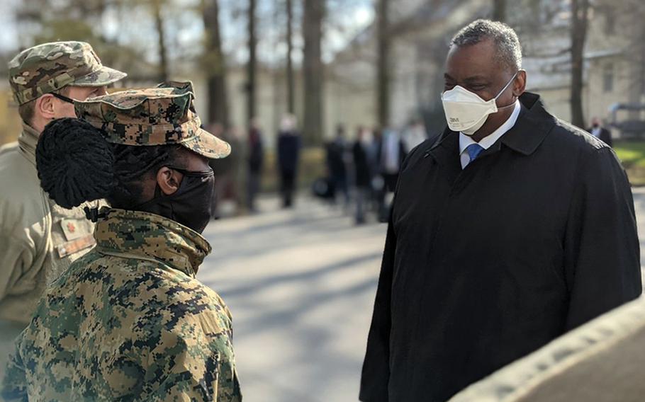 Defense Secretary Lloyd Austin recognized U.S. European Command service members and civilian personnel during a visit to Stuttgart, Germany, April 13, 2021. While there, Austin also met with U.S. European Command and U.S. Africa Command leaders to discuss U.S. military activities in Europe and Africa.



