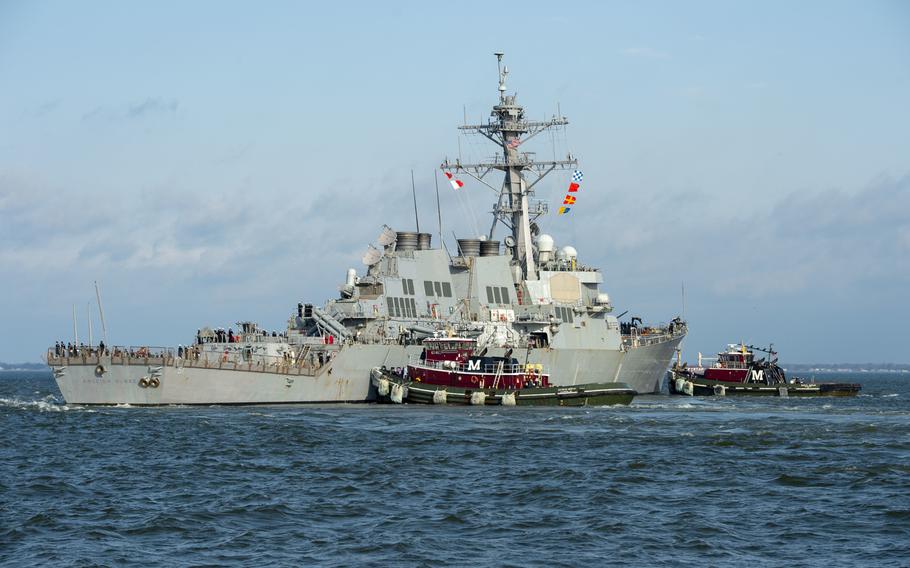 The destroyer USS Arleigh Burke gets underway from Norfolk, Va., en route to its new homeport in Rota, Spain, March 26, 2021. Gen. Tod Wolters, head of U.S. European Command, told the House Armed Service Committee on Thursday that two more destroyers are expected to be based at Rota by 2025 or 2026.

