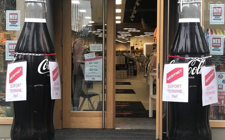 A shoe store in the pedestrian zone in Kaiserslautern that offers immediate appointments for shoppers. The Kaiserslautern district tightened coronavirus restrictions on April 19, 2021, as new infections surged.


