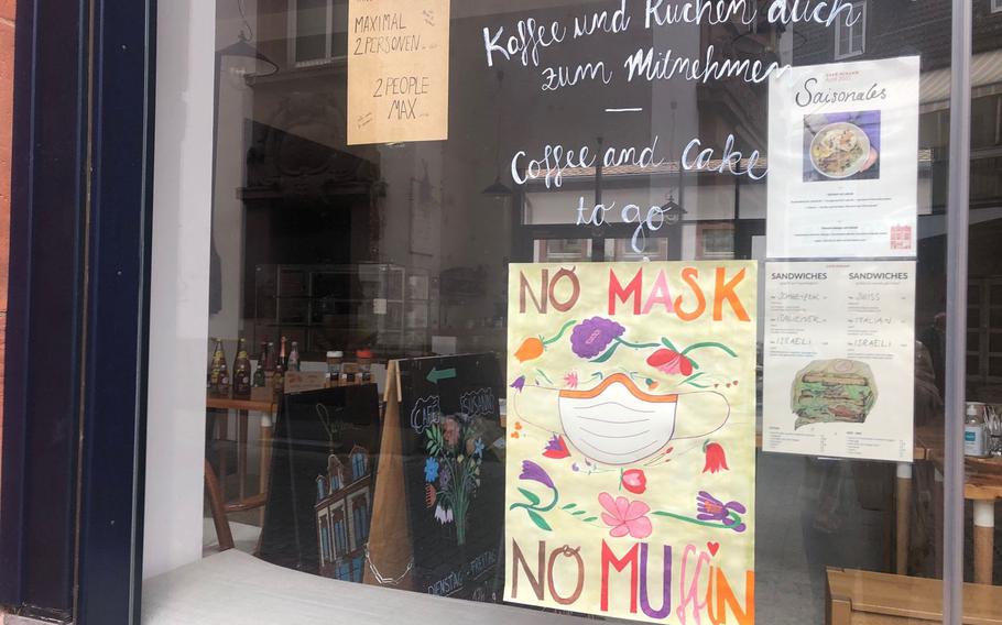 New coronavirus restrictions forced Cafe Susann in Kaiserslautern, Germany, and other eateries to stop outdoor dining on Sunday, April 18, 2021, amid a surge in new cases. Restaurants can continue to serve takeout meals provided people wear masks.

