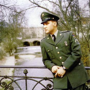 Elvis Presley poses on a bridge in Bad Nauheim, Germany in 1959, while serving in the Army. The city is placing a statue of Presley on the bridge later this year, standing in the same pose.

