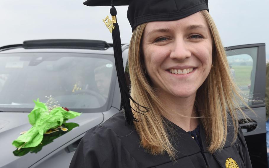 Jessica Stevens, 32, an Army spouse from Wiesbaden, Germany, said getting her degree in human resource management was "a relief" after the past year of balancing work, studies and helping her daughter with remote learning during the pandemic.