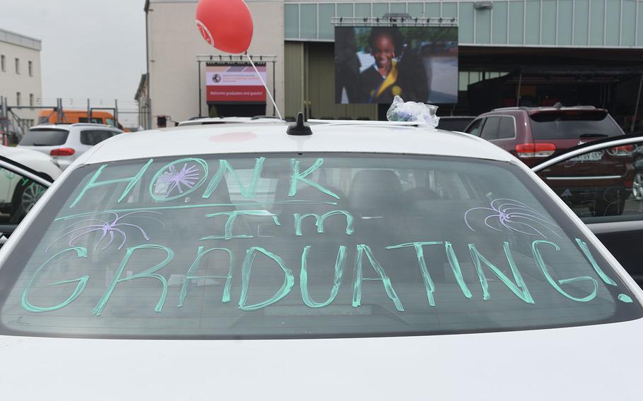 Some cars were decorated with messages and balloons for the University of Maryland Global Campus Europe's class of 2021 drive-in commencement ceremony on Clay Kaserne in Wiesbaden, Germany.
May 1, 2021.