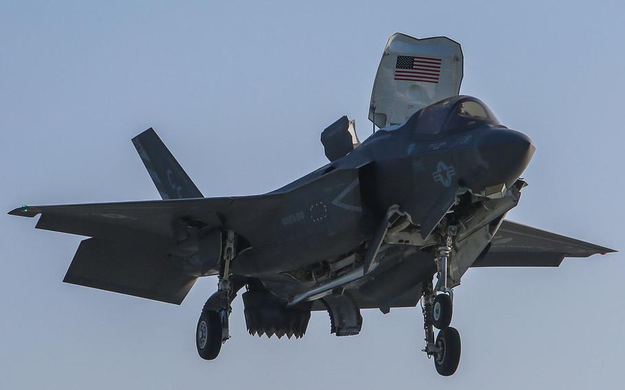 An F-35B Lightning II with Marine Fighter Attack Squadron 211 prepares to land aboard the British aircraft carrier HMS Queen Elizabeth off the coast of the United Kingdom on Sept., 2020. 

