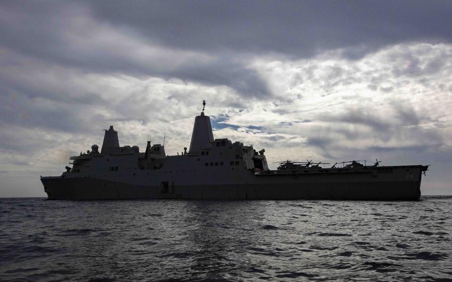 The amphibious transport dock ship USS Arlington transits the Mediterranean Sea on Feb. 1, 2019, as part of a seven-month deployment in Europe and the Middle East.