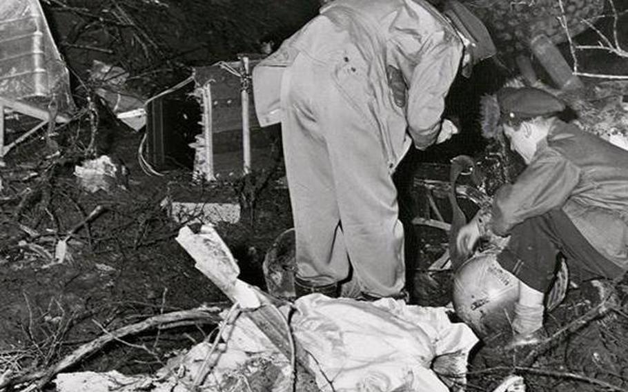 Wreckage of a B-17 Flying Fortress nicknamed "Mi Amigo" of the 305th Bomb Group at Endcliffe Park, Sheffield, England
