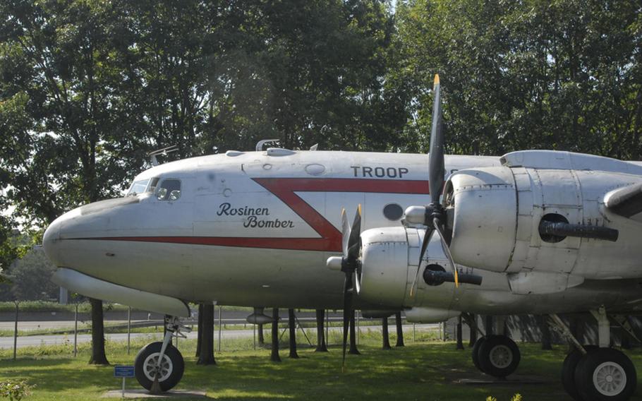 A C-54, which was delivered on March 16, 1945 to the U.S. Air Force sits at the Berlin Airlift memorial at the former Rhein-Main Air Base near Frankfurt, Germany.  After the war, the plane was rebuilt as a passenger plane for Pan Am, and was sold to several airlines over the years until it arrived to the monument in 1990.