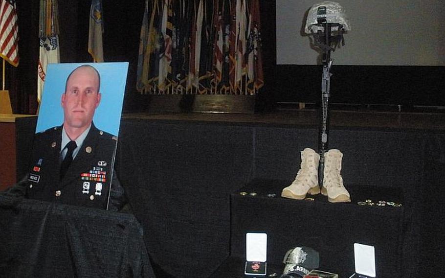 A memorial for Staff Sgt. Jason A. Reeves, a 66th Military Intelligence Brigade soldier who died in Afghanistan Dec. 5, was held at Hohenfels on Tuesday.
