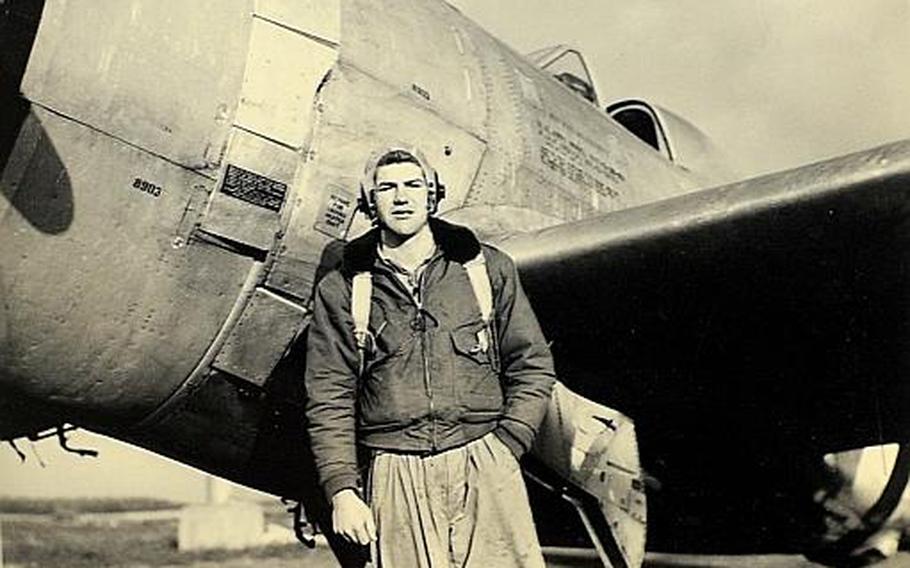 Second Lt. Hilding Roy Johnson poses before a P-47 aircraft, though it was not the aircraft he was shot down in on Christmas Day 1944, during the Battle of the Bulge. A JPAC team is excavating a site in southeastern Belgium, near the German border, that his archeologist niece suspects contains his remains.

