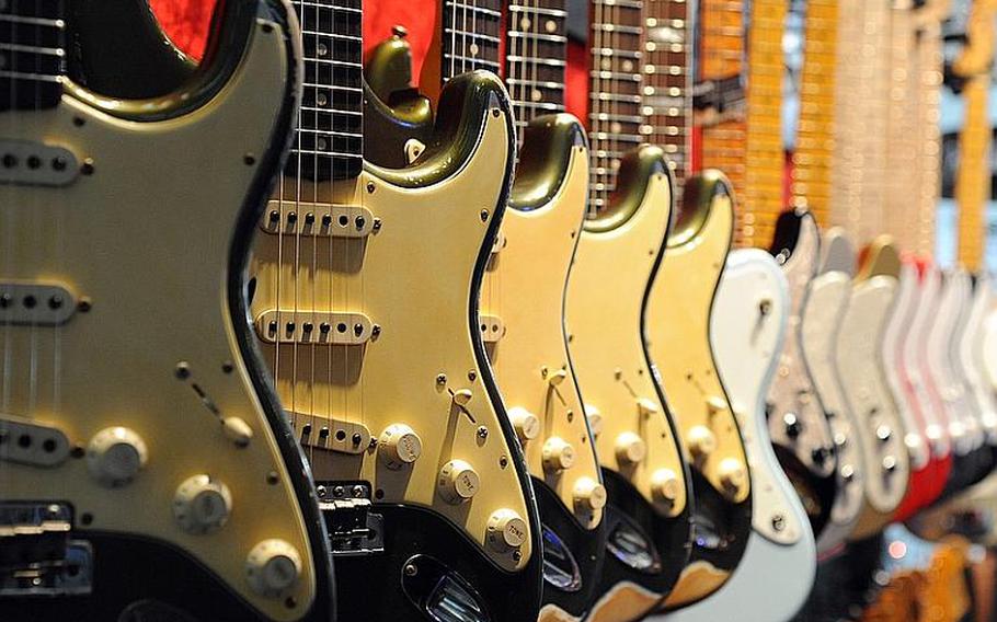 Custom Fender guitars are on display at the Musikmesse in Frankfurt. The international trade show for music instruments opens its doors to the public on March 24, 2012, from 9 a.m. to 6 p.m at the city's fairgrounds (Messe). Admission is 20 euros.