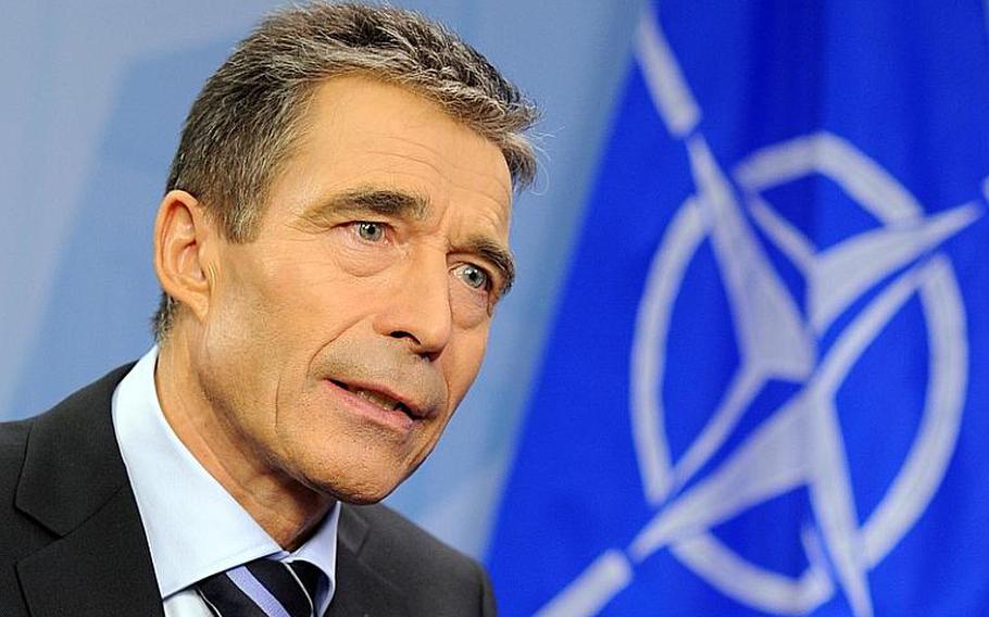 NATO Secretary-General Anders Fogh Rasmussen talks about issues concerning NATO during an interview with Stars and Stripes at NATO headquarters in Brussels, Belgium, on Nov. 26, 2012.