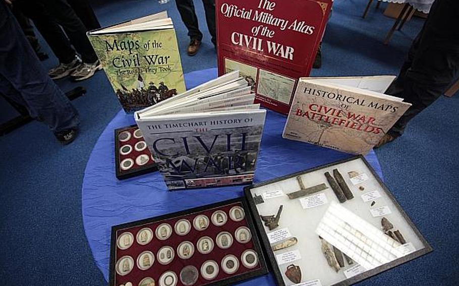 Larry Roche brought his collection of U.S. Civil War bullets, musket rounds and other items found on battlefields in the U.S. and Europe to display at a Civil War event held Tuesday evening at Landstuhl Elementary/Middle School in Germany.