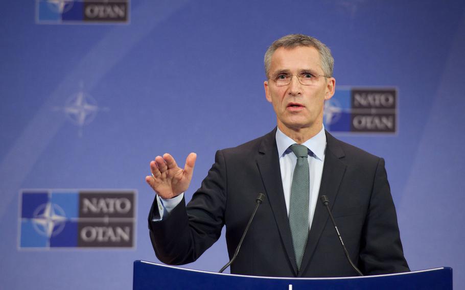 NATO Secretary General Jens Stoltenberg speaks at a news conference on Monday, Dec. 1, 2014, a day before a NATO foreign ministers meeting at NATO headquarters in Brussels, Belgium.
