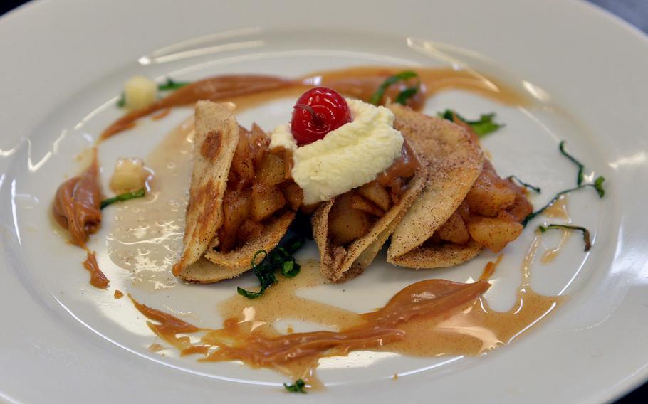 Apple pie tacos dessert as prepared by Vilseck team No. 2 at the 2015 DODDS-Europe Culinary Faire held at Kaiserslautern High School on Feb. 25, 2015.