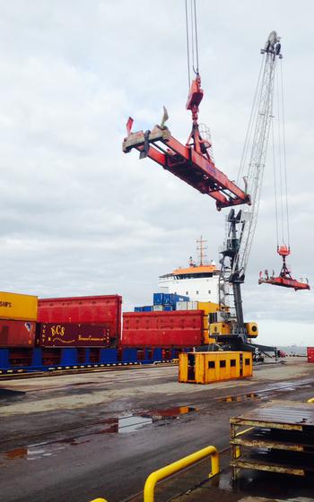 Cranes lifted cargo containers for shipment at the port in Riga, Latvia, a strategic location the U.S. Army hopes to take greater advantage of in the future as it moves supplies in the region. Army officials visited the port on Wednesday, Sept. 3, 2015, during a U.S. Army Europe Terrain Walk through key logistical locales in Europe.