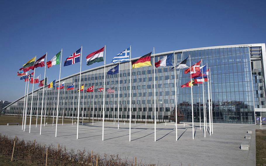 A view of  NATO headquarters in Brussels, Belgium. According to observers, a chief concern as the alliance turns 70 is that the source of tension is mainly coming from NATO's two most important member states: the U.S. and Germany.