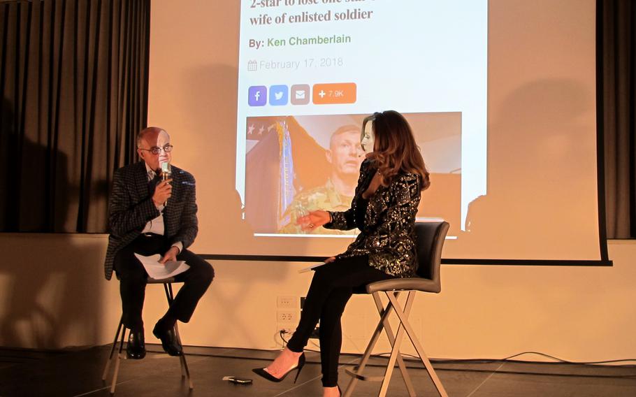 A book launch for Michela Morellato's lightly fictionalized memoir "A Talent for Trouble," included discussion about her relationship with Maj. Gen. Joseph Harrington. Harrington lost a star and was forced to retire because of flirtatious texts to Morellato, the wife of a 173rd Airborne Brigade soldier.