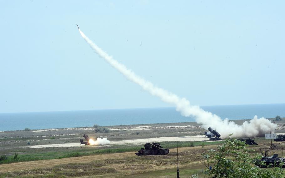 Patriot missiles being fired for the first time in continental Europe, by U.S. soldiers with 10th Army Air Missile Defense Command, in Capu Midia, Romania, on Thursday, June 20, 2019.