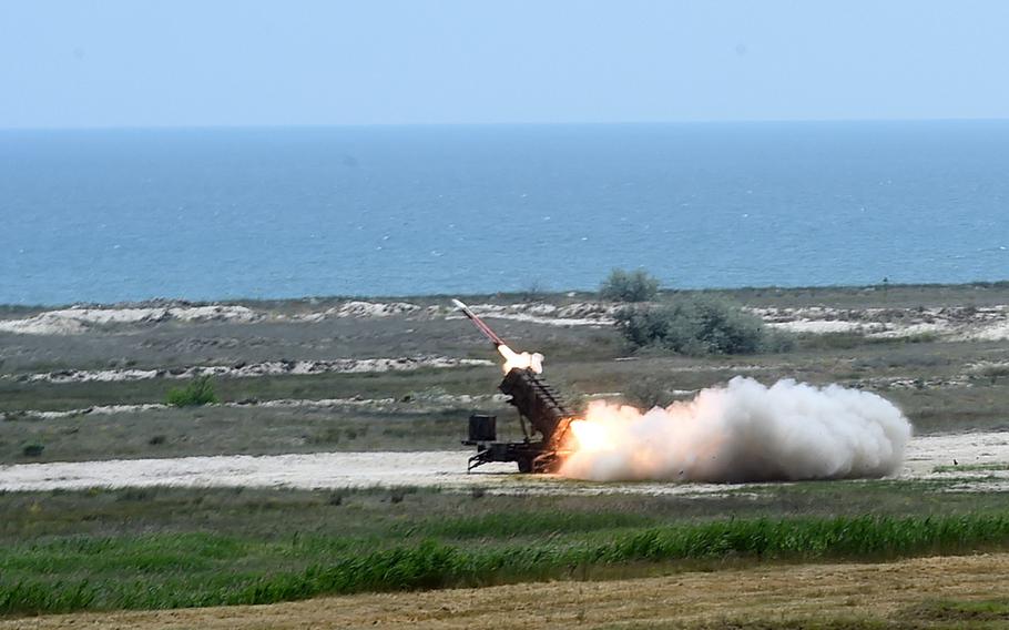 A Patriot Missile being fired by the 10th Army Air Missile Defense Command, in Capu Midia, Romania, on Thursday, June 20, 2019.