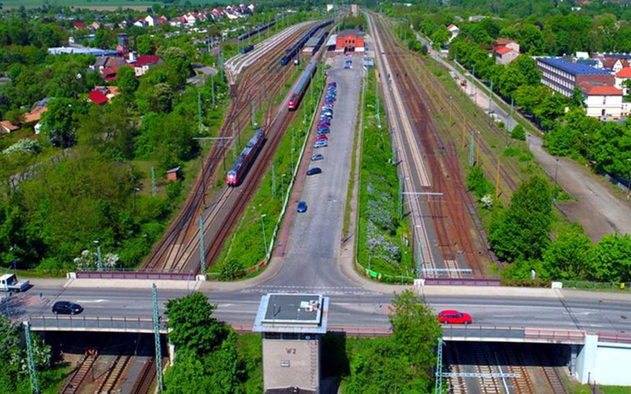 The train station in Guben, Germany. A U.S. soldier almost electrocuted himself while sunbathing on top of a military truck parked on a stationary train at the station in this eastern German town on the Polish border.