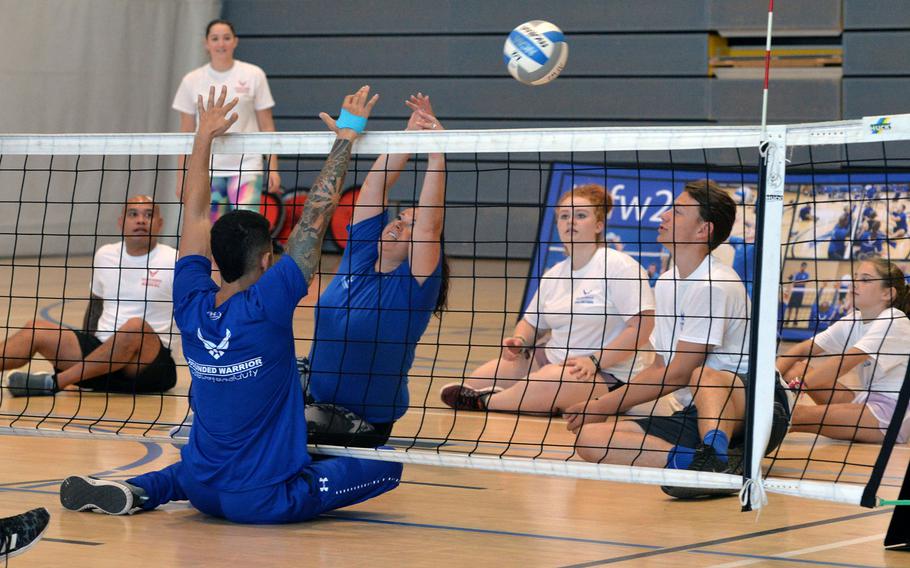 Wounded warriors and volunteers play seated volleyball at the Warrior Care event at Ramstein Air Base, Germany.  The event, which is part of the Air Force Wounded Warrior program, is the first of its kind at an Air Force base in Europe.