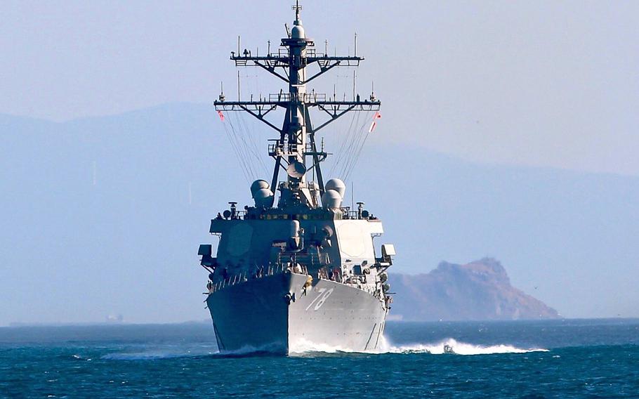 The U.S. Navy destroyer USS Porter is seen transiting the Bosporus on Thursday, Aug. 8, 2019, on its way to the Black Sea.