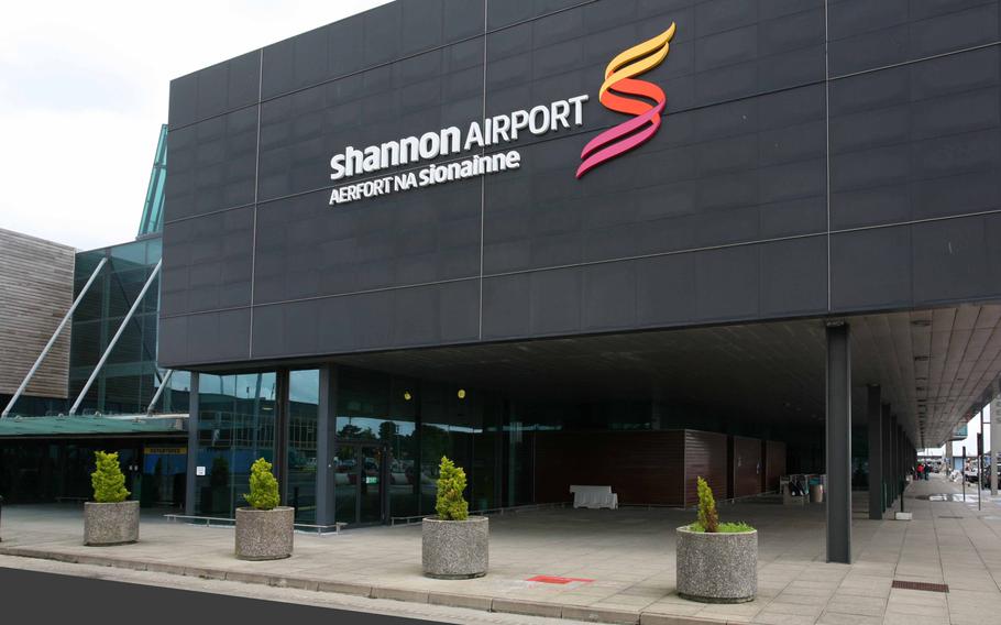 Passengers onboard the Defense Department-contracted Omni Air International flight 531 were evacuated from the plane at Shannon Airport, Ireland, due to a fire coming from the left landing gear, on Thursday, Aug. 15, 2019.