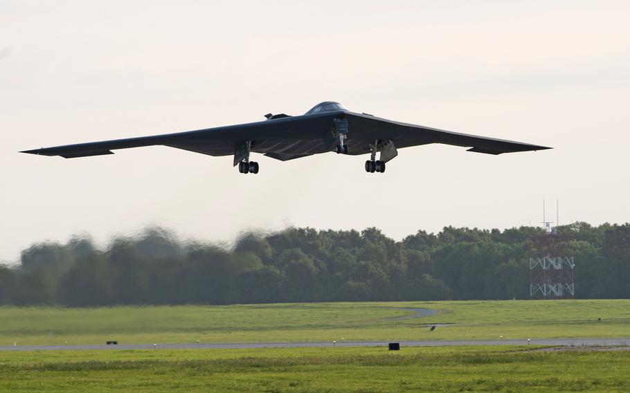 A B-2 Spirit stealth bomber takes off from Whiteman Air Force Base, Mo., in July 2019. B-2 Spirits from Whiteman's 509th Bomb Wing, along with equipment and personnel,  arrived at RAF Fairford, England, Tuesday, Aug. 27, 2019, to train with allies in Europe.