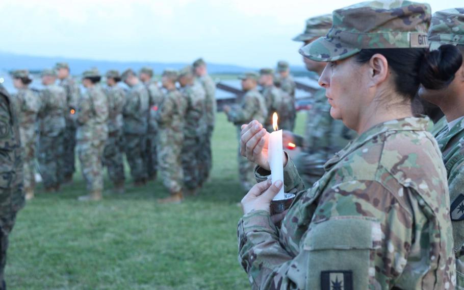 Staff Sgt. Conrad Robinson is honored with a memorial service May 28, 2018, at Camp Bondsteel, Kosovo.