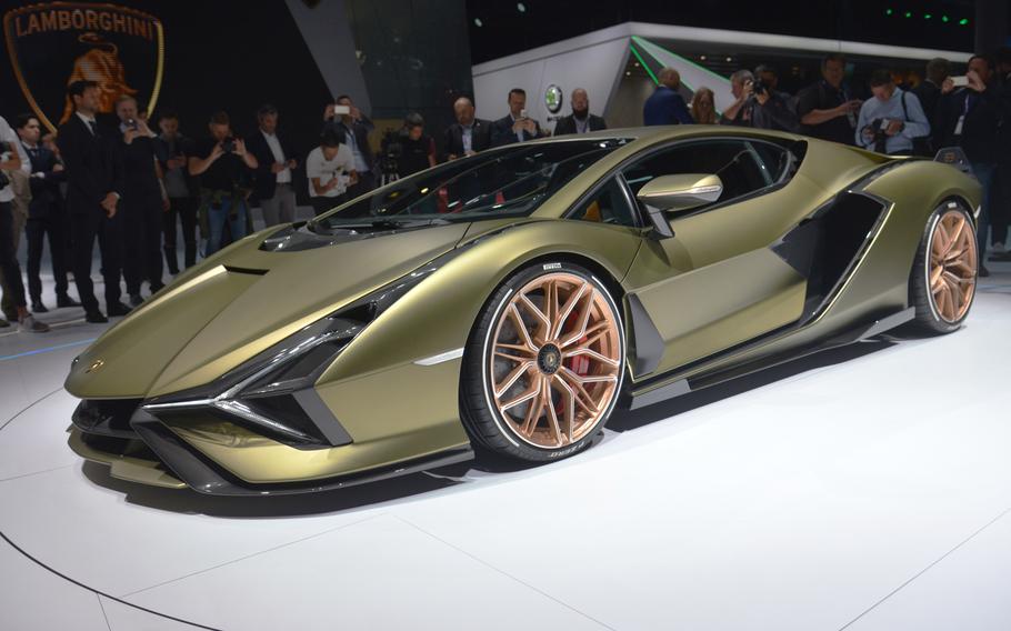 Not all cars at the IAA in Frankfurt are hybrids or electric. This Lamborghini Sian features a 6.5-liter, 785-horsepower engine. But it does have an electric motor to power the gearbox.