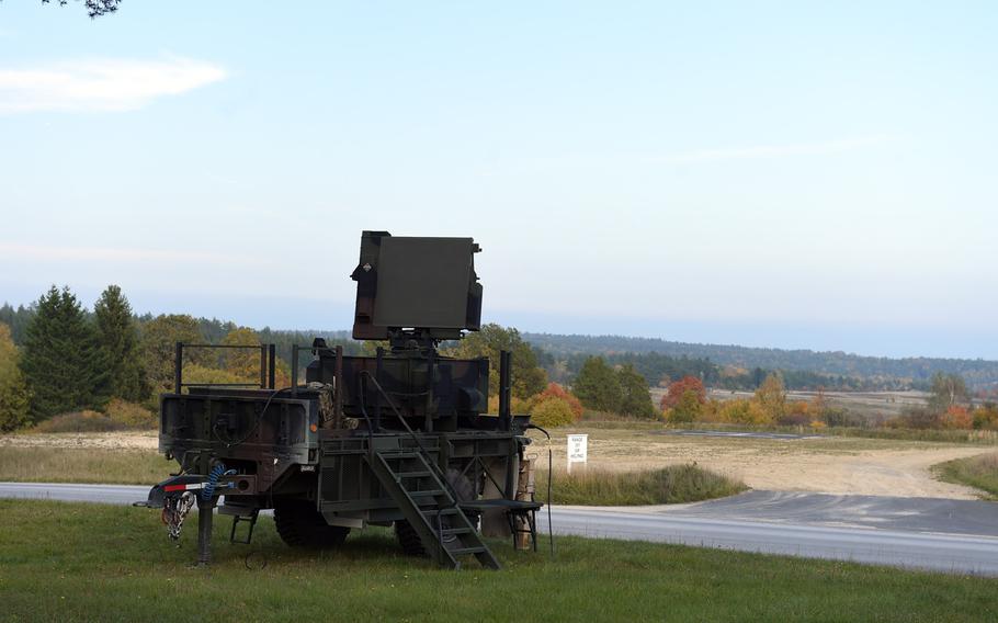 An AN/MPQ-64 Sentinel radar tracks targets for soldiers during an exercise at the Grafenwoehr Training Area, Tuesday, Oct. 16, 2019.