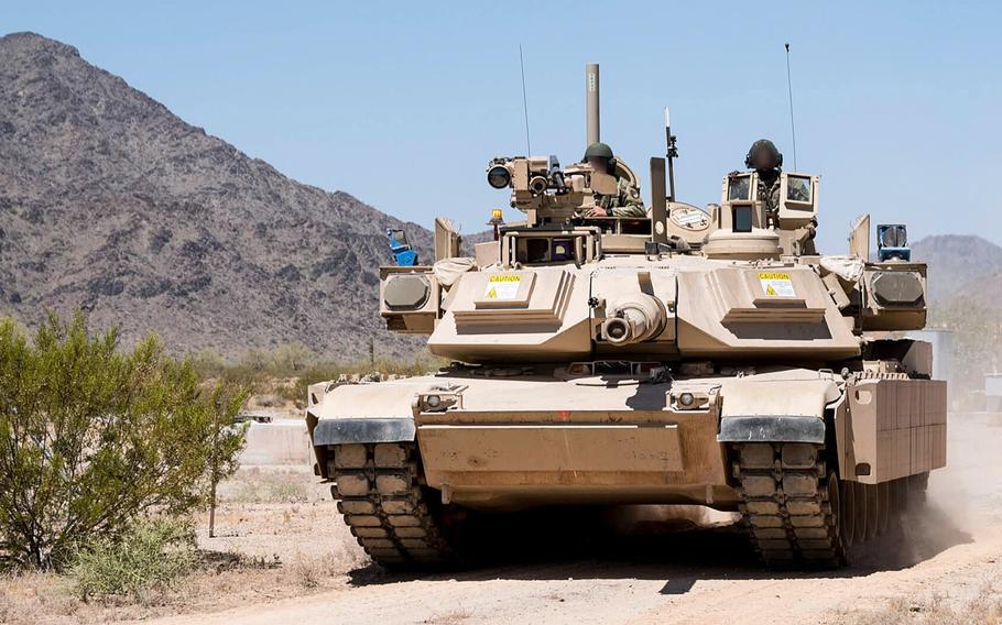An Abrams tank equipped with the Israeli-made Trophy Active Protection System by Rafael Advanced Defense Systems.