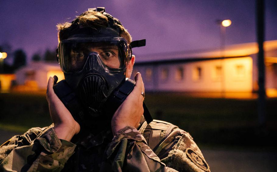 A U.S. Army Soldier with the 2nd Cavalry Regiment conducts dawn and clearing procedures as part of a stress shoot-combat fitness training session during Dragoon Ready in Grafenwoehr, Germany, Oct. 17, 2019. The exercise is preparing the regiment for a deployment to the former Eastern bloc, aimed at deterring Russian aggression against the Baltic states and Poland.