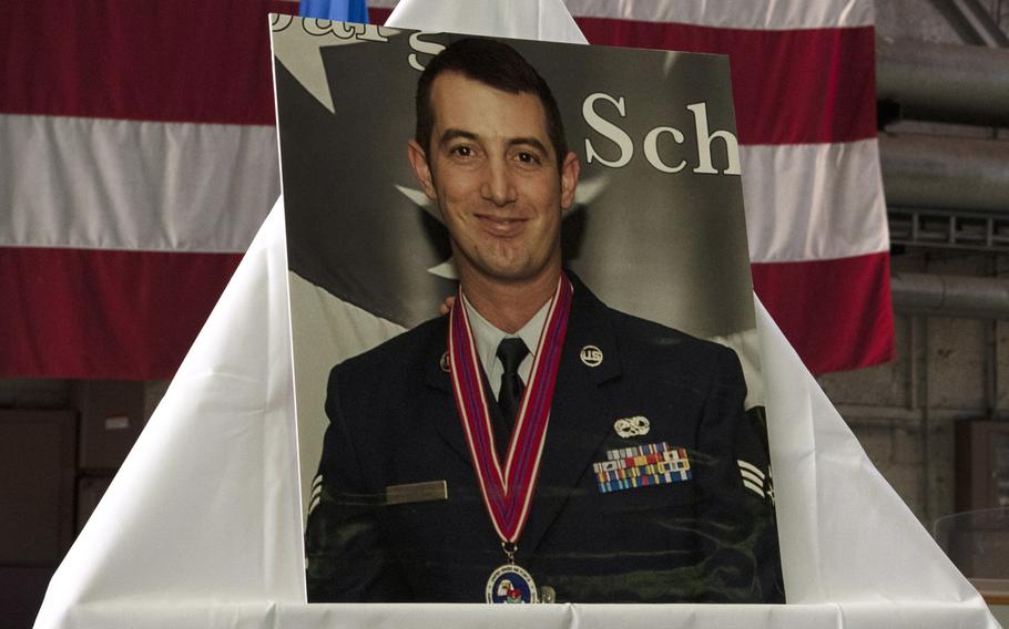 Spangdahlem Air Base holds a memorial ceremony for Staff Sgt. Tyler Mayfield, 52nd Aircraft Maintenance Squadron dedicated crew chief, at Hangar1, Nov. 24, 2019. Mayfield died following a car accident while traveling to his next duty location.